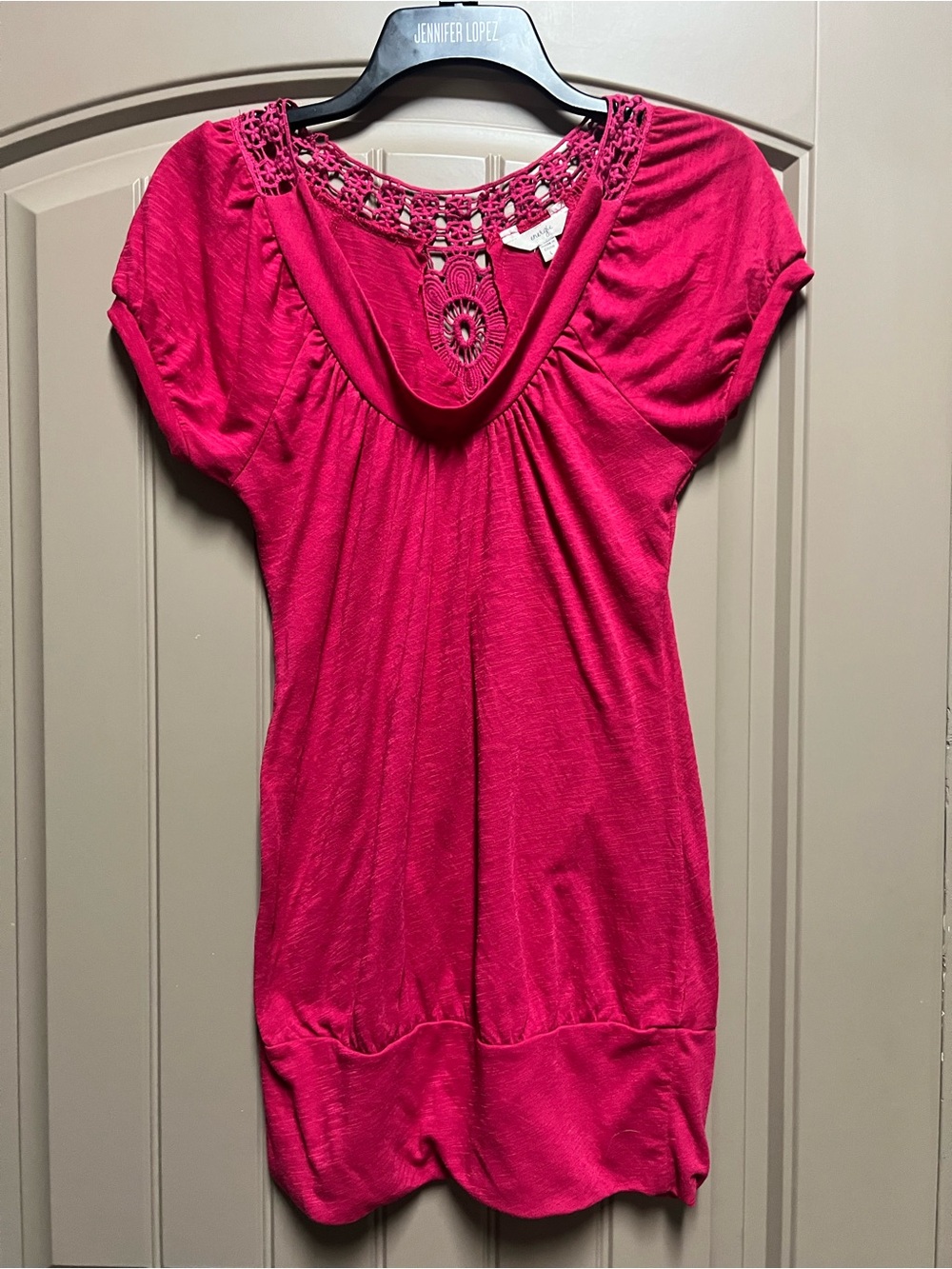 Energie Pink Crochet Neck Boho Tunic Top Size L